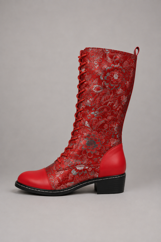 Wild Heart Embroidered Lace-Up Boot