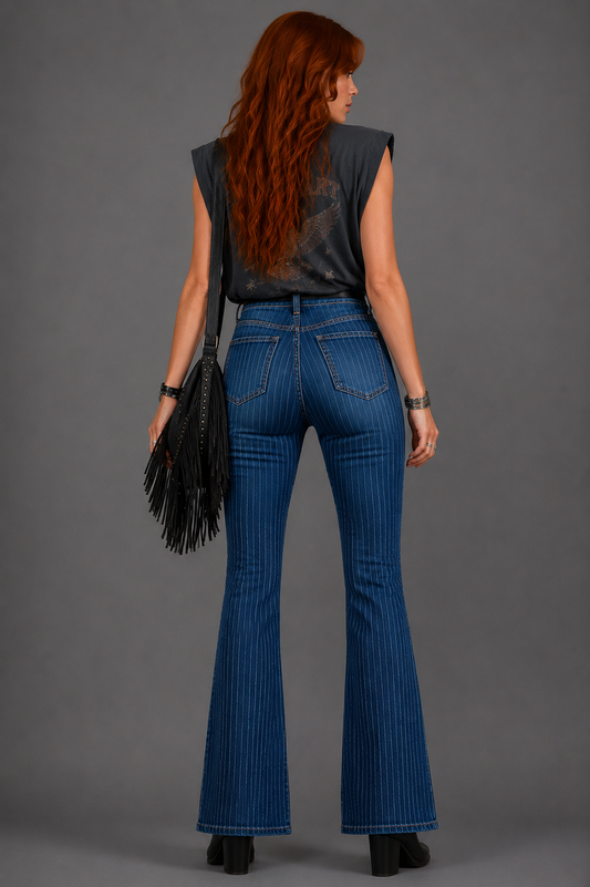 Neon Moon Pinstripe Flare Jeans