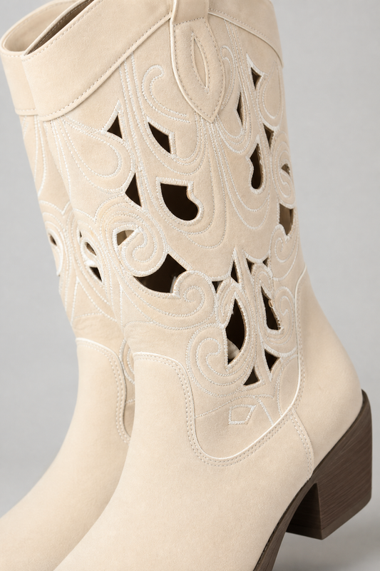 Ivory Cutout Western Boots