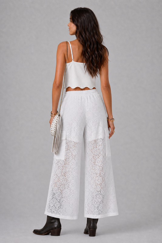 White Noise Lace Wide-Leg Pants