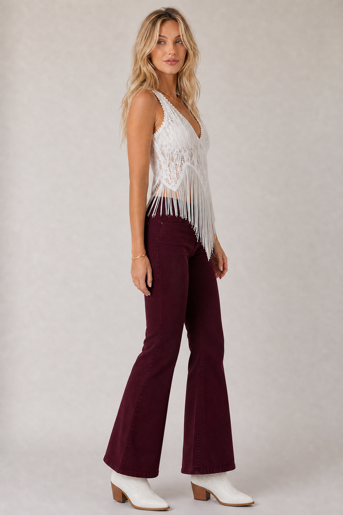 White Lace Fringe Tank