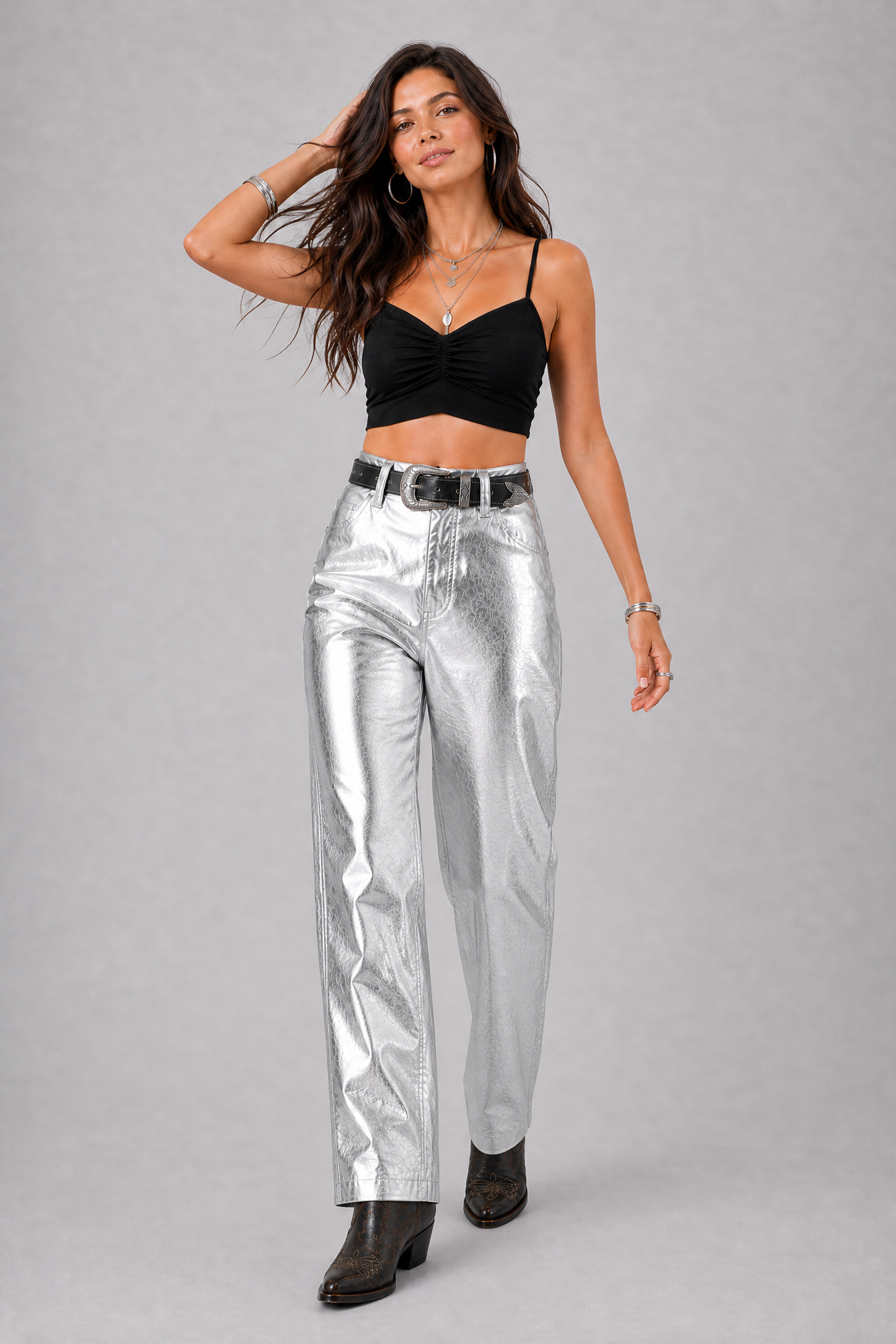 Spotlight Metallic Straight-Leg Pants