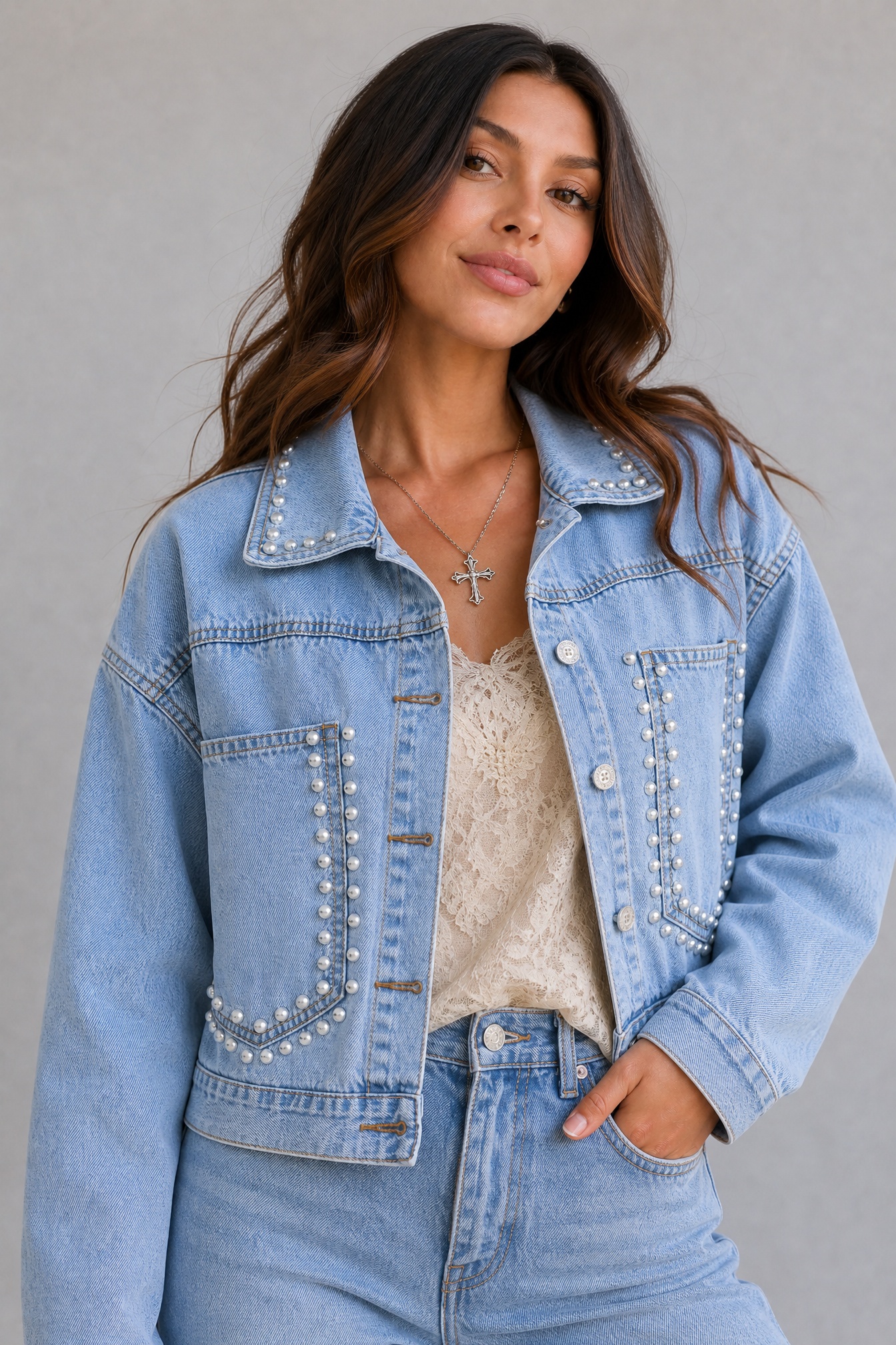 Headliner Pearl Stud Denim Jacket
