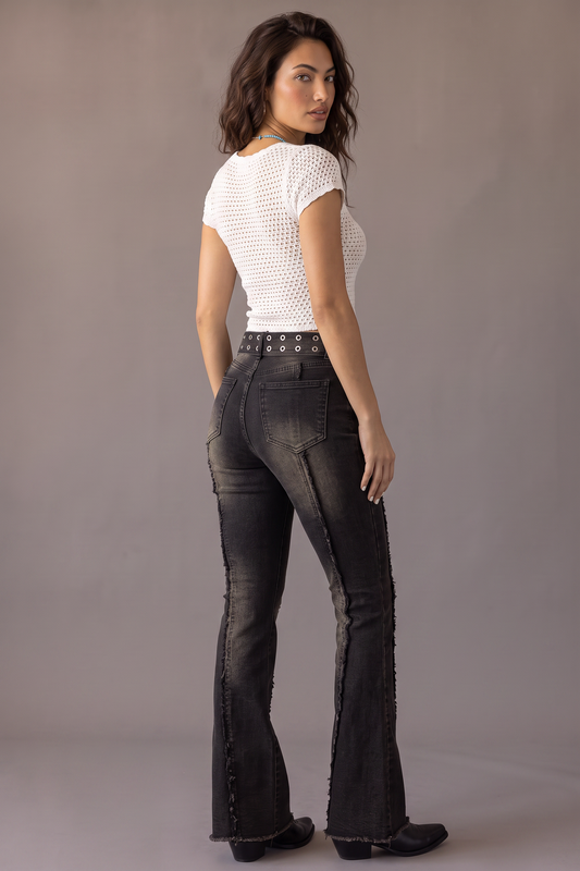 Backstage Belted High-Waist Flare Jeans
