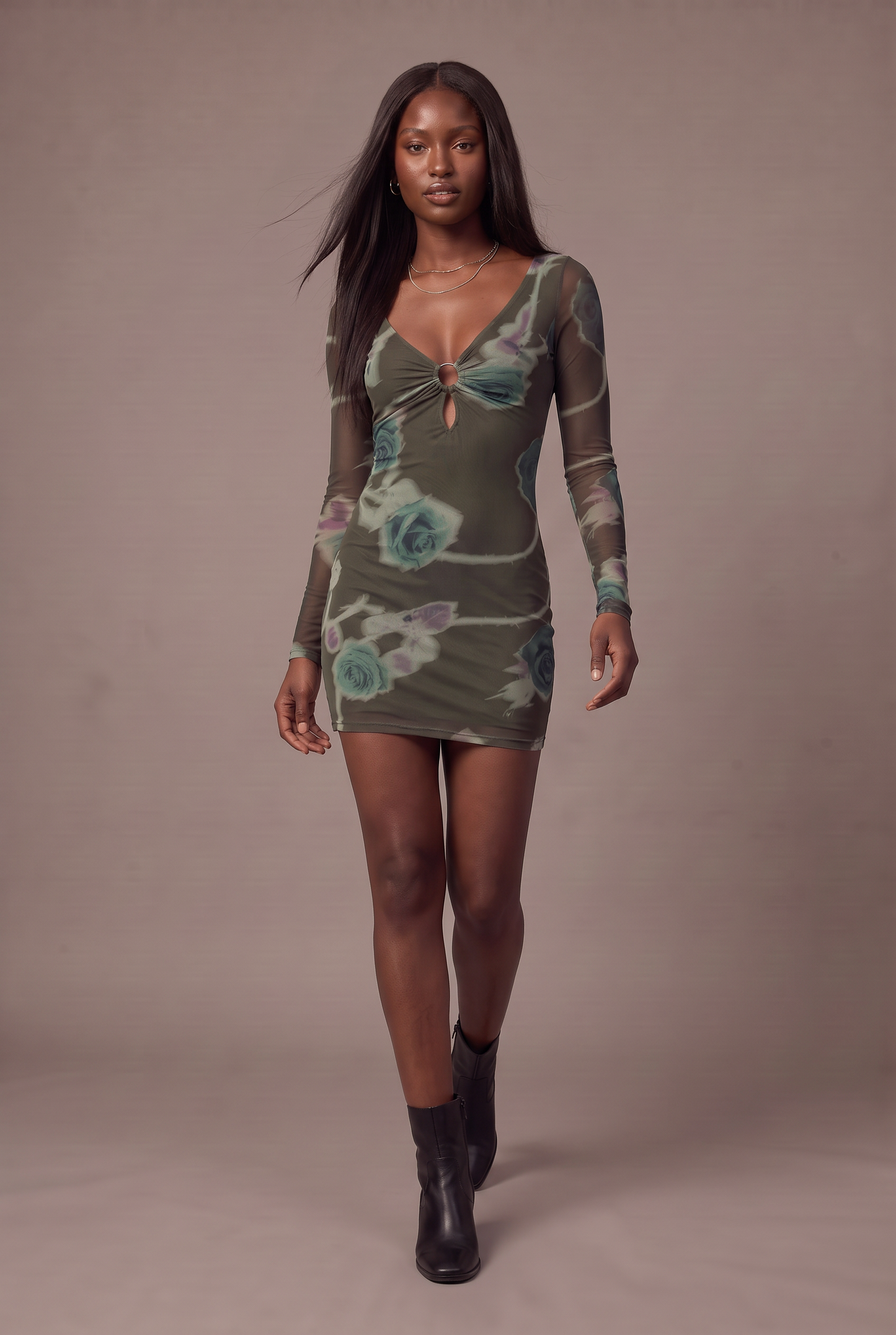 Midnight Rose Keyhole Mini Dress
