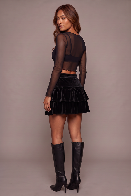 After Hours Velvet Ruched Mini Skirt