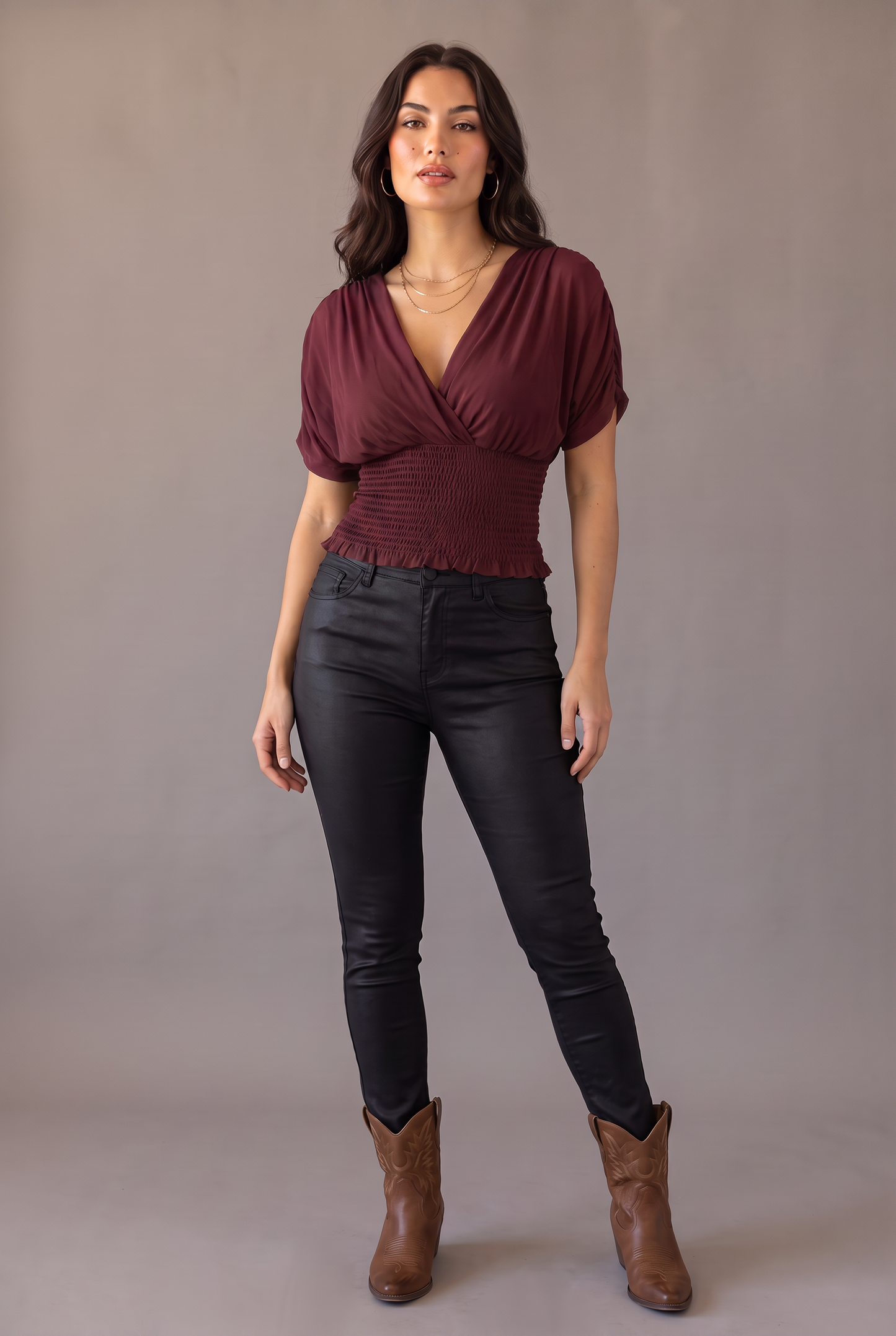 ashville Nights Smocked Surplice Top