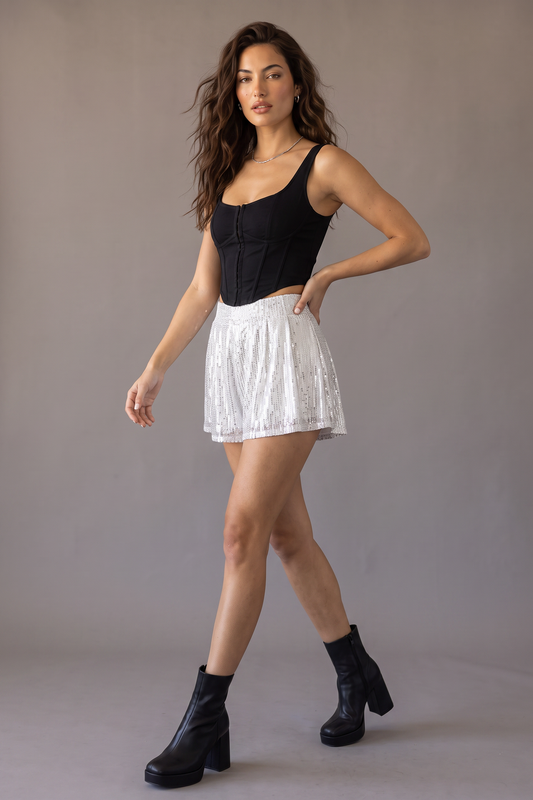 Arena Shimmer Sequin High-Waist Shorts
