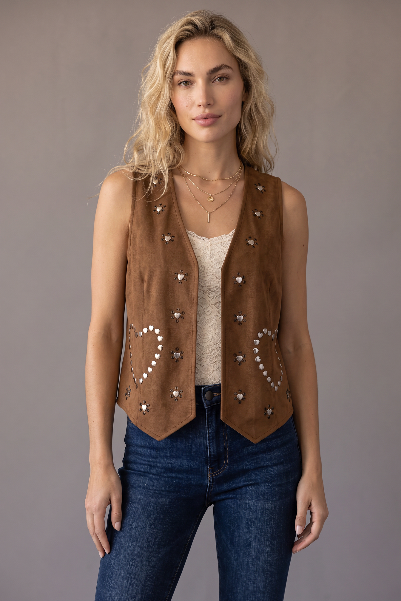 Heart Rivet Suede Vest Coat