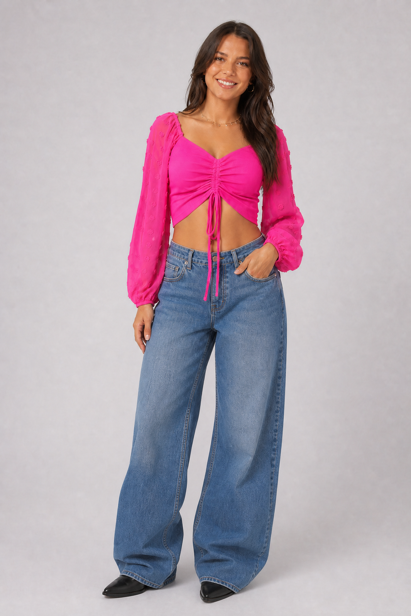Electric Sunset Ruched Crop Top