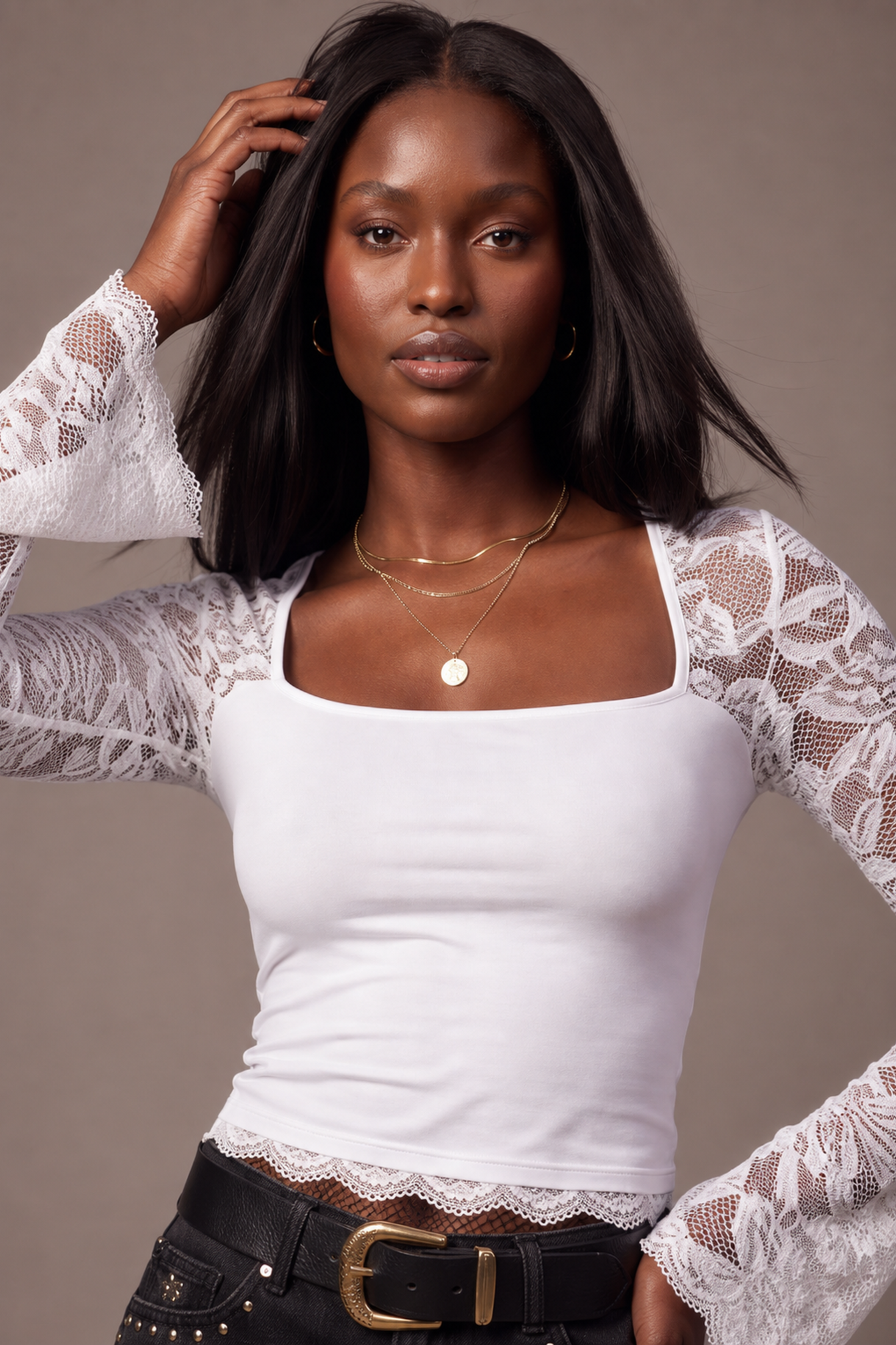 Backstage Sheer Lace Square Neck Top