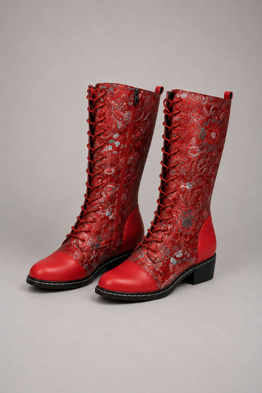 Wild Heart Embroidered Lace-Up Boot