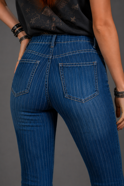 Neon Moon Pinstripe Flare Jeans