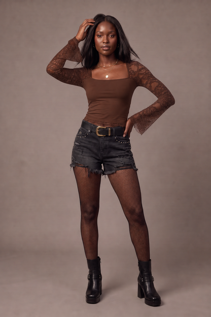Backstage Sheer Lace Square Neck Top