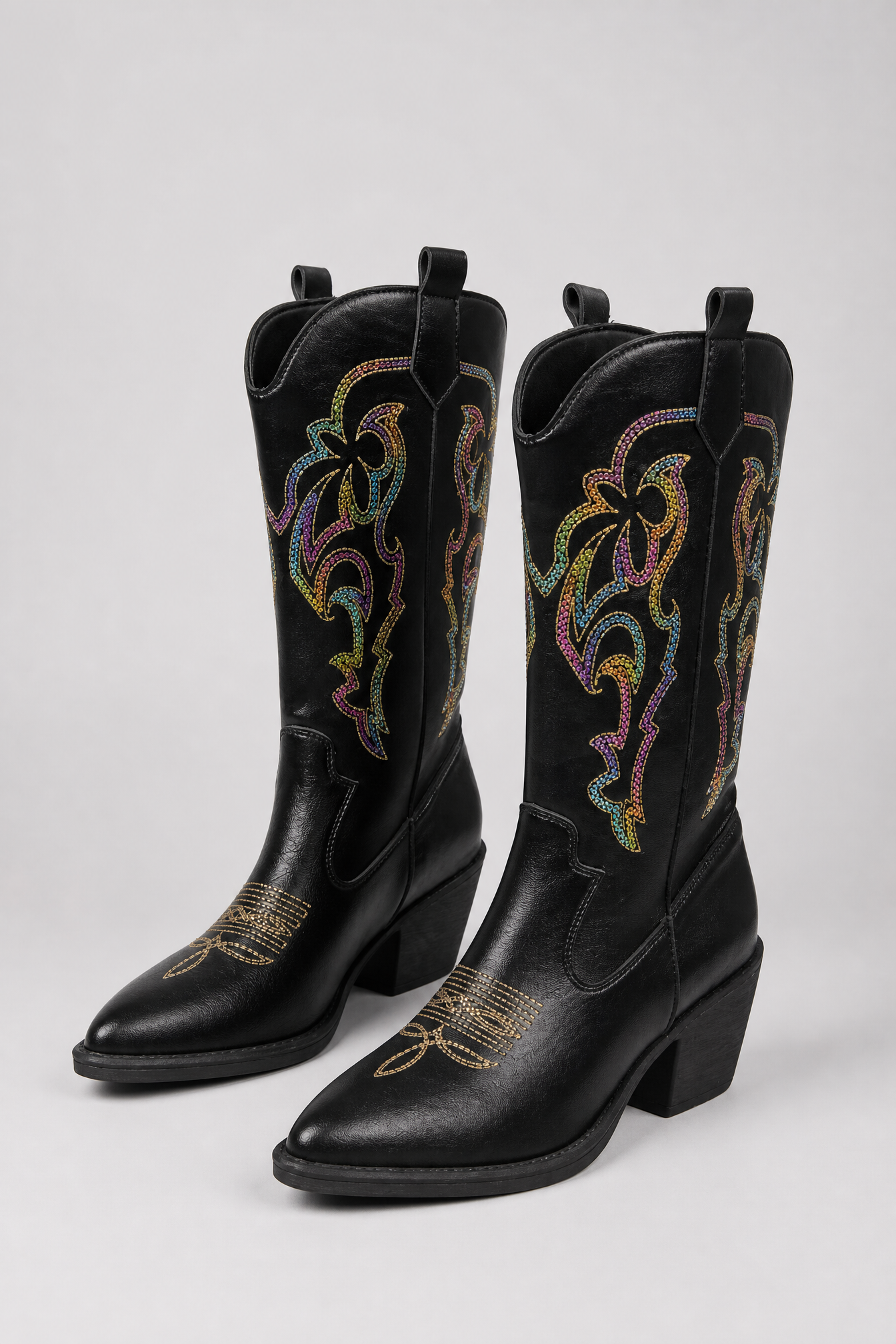 Black Western Boots with Colorful Embroider