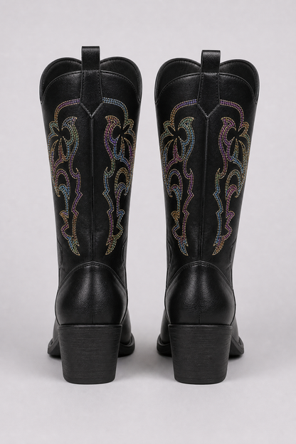 Black Western Boots with Colorful Embroider