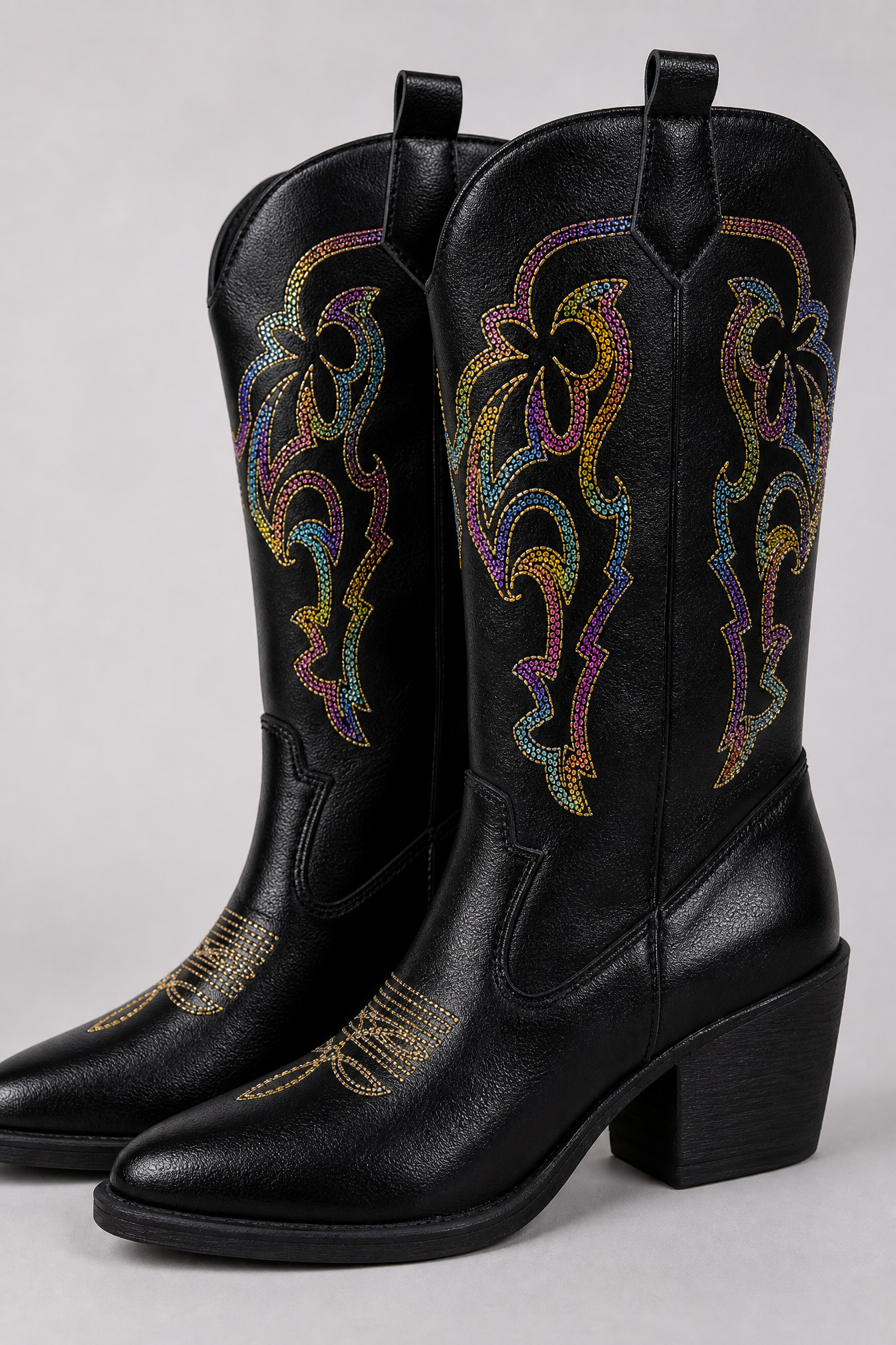 Black Western Boots with Colorful Embroider
