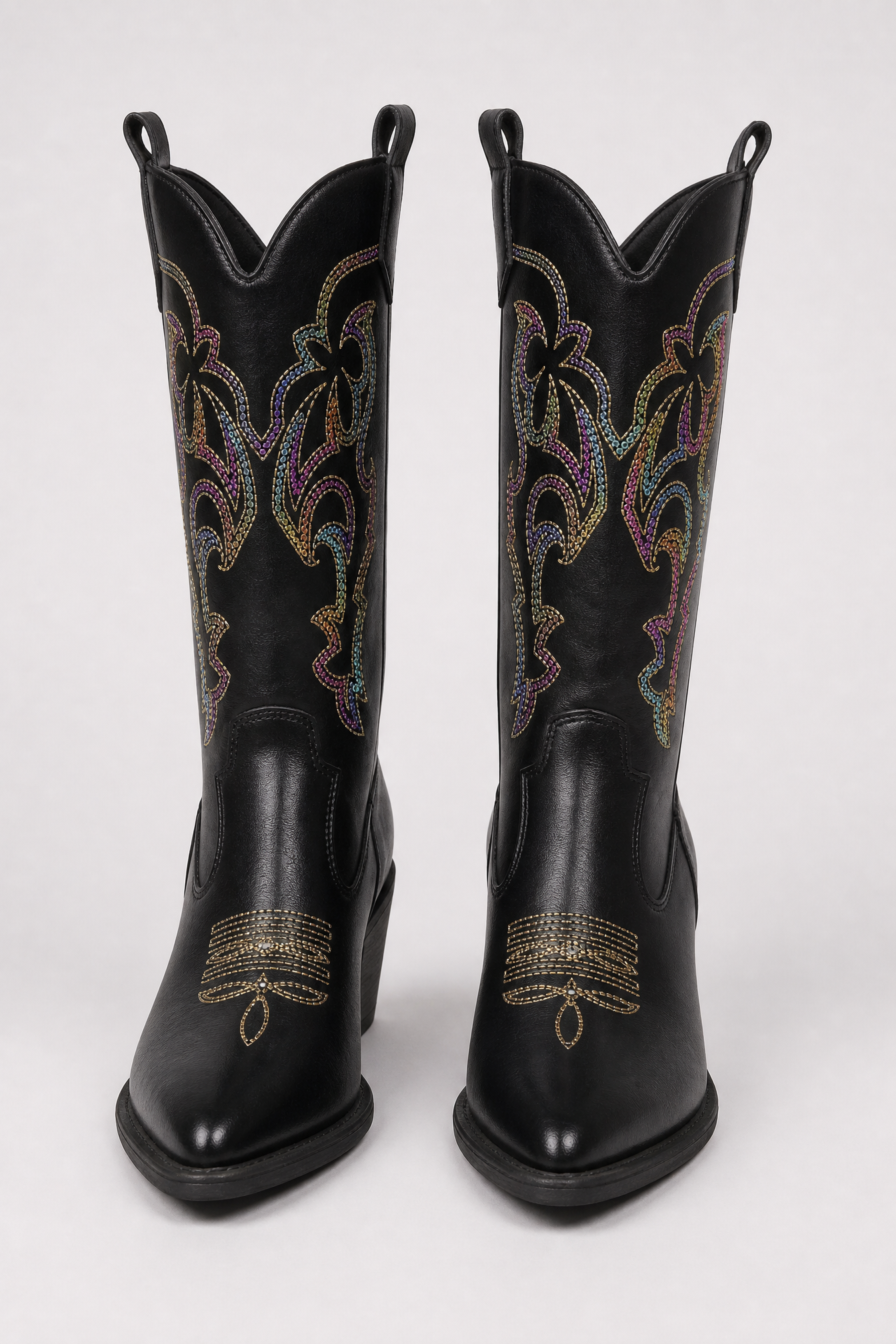 Black Western Boots with Colorful Embroider