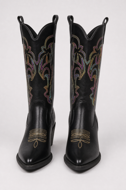 Black Western Boots with Colorful Embroider