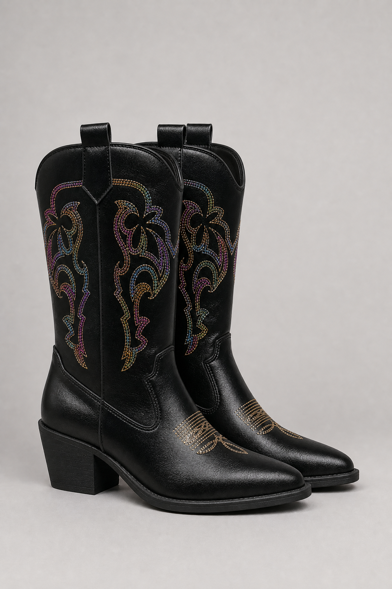 Black Western Boots with Colorful Embroider