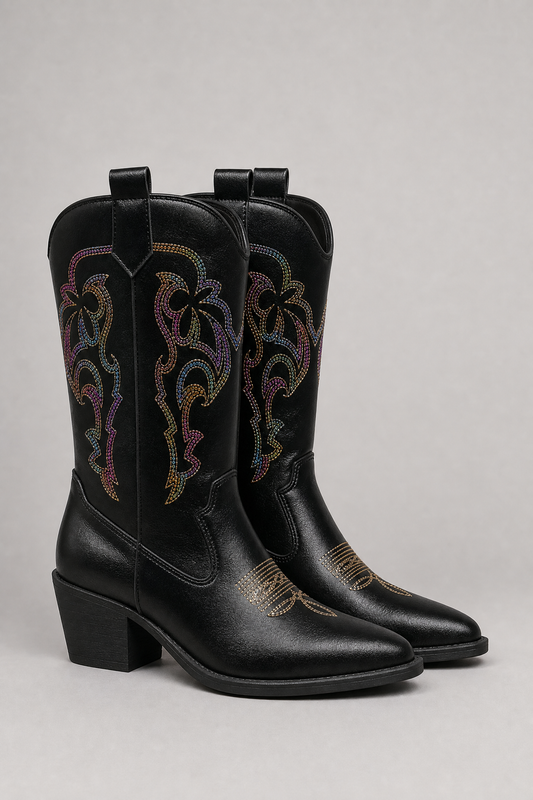Black Western Boots with Colorful Embroider