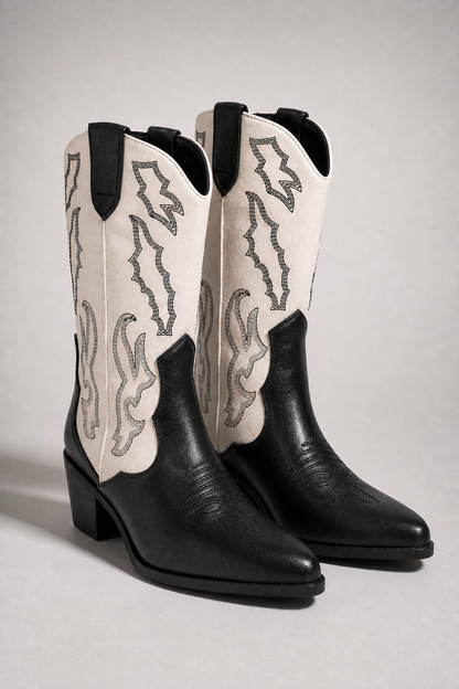 Black & White Two-Tone Western Cowboy Boots