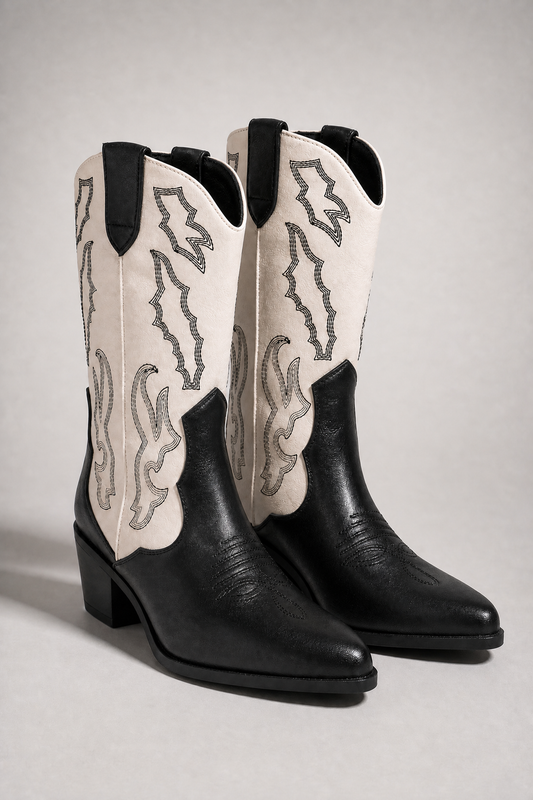 Black & White Two-Tone Western Cowboy Boots