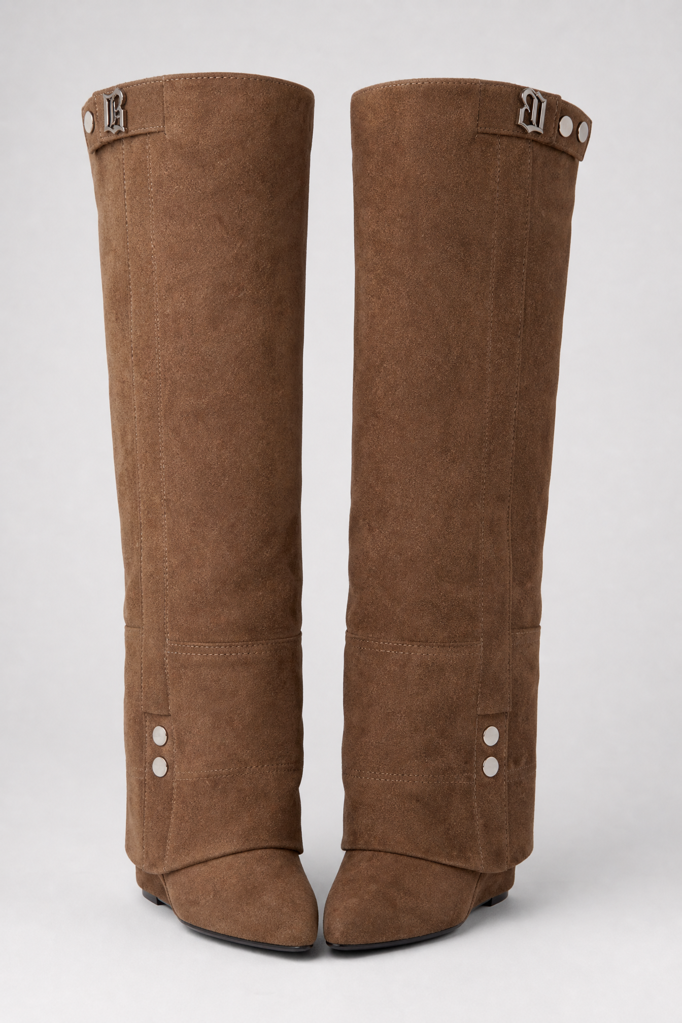 Tan Suede Fold-Over Cuff Knee-High Boots