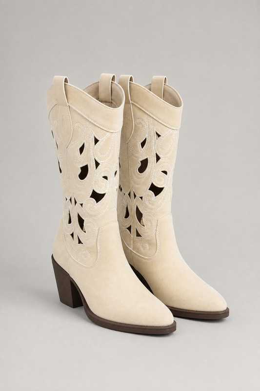 Ivory Cutout Western Boots