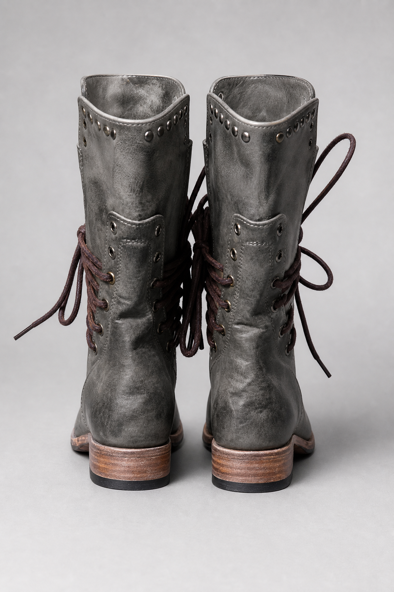 Lace Up Block Heels Boots