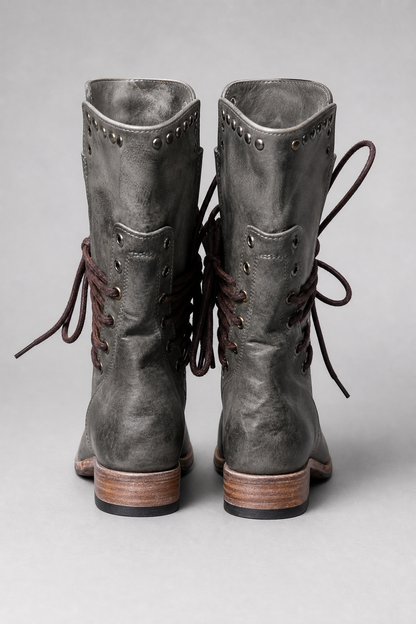 Lace Up Block Heels Boots