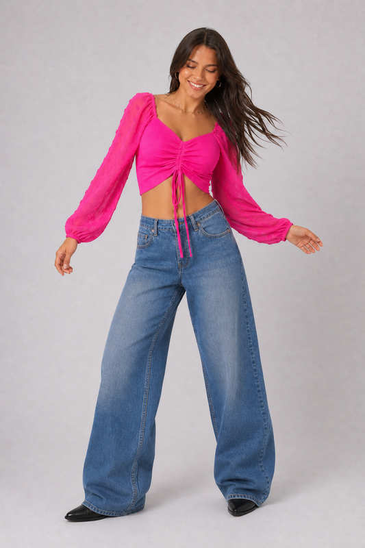 Electric Sunset Ruched Crop Top