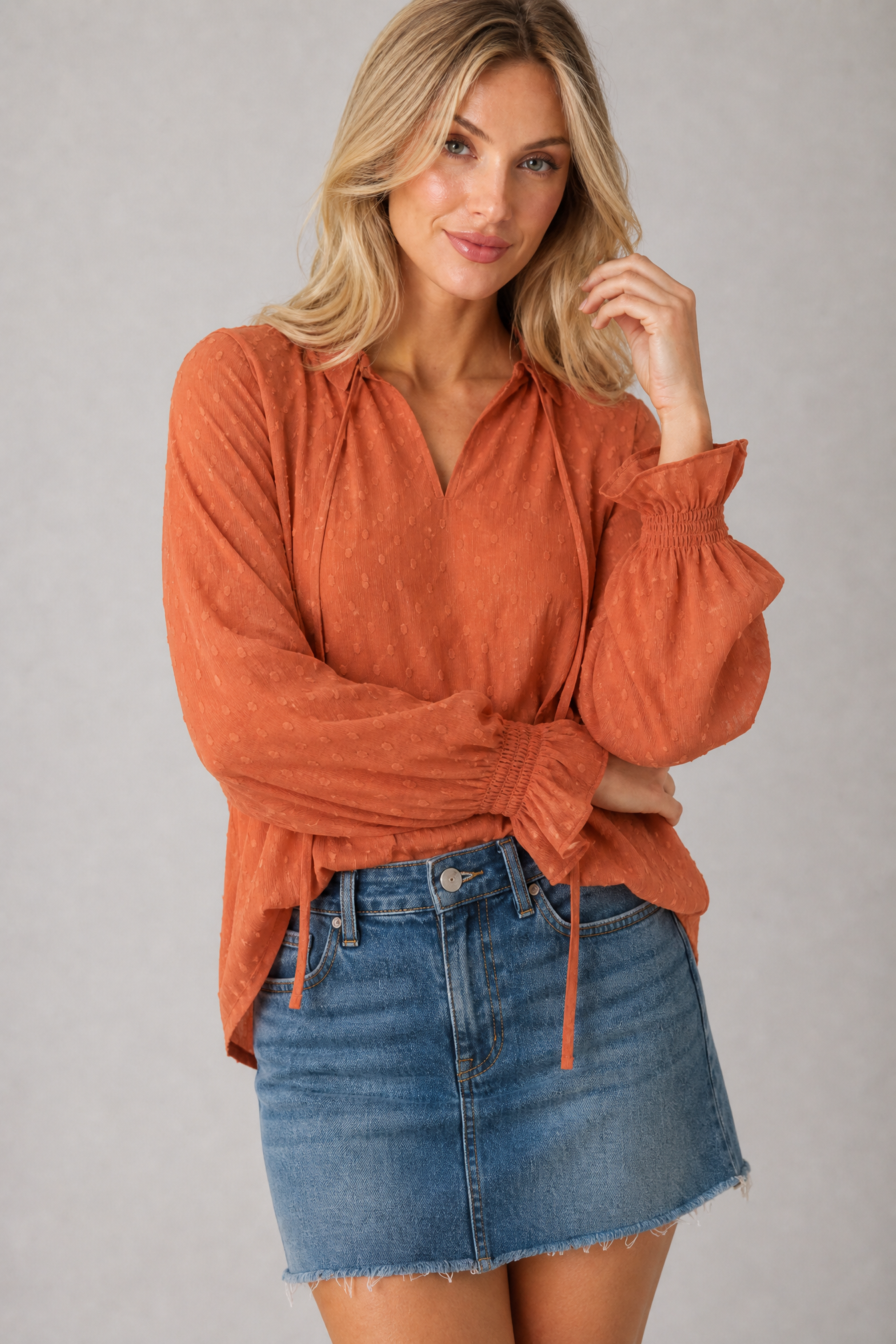 Autumn Melody Swiss Dot Blouse