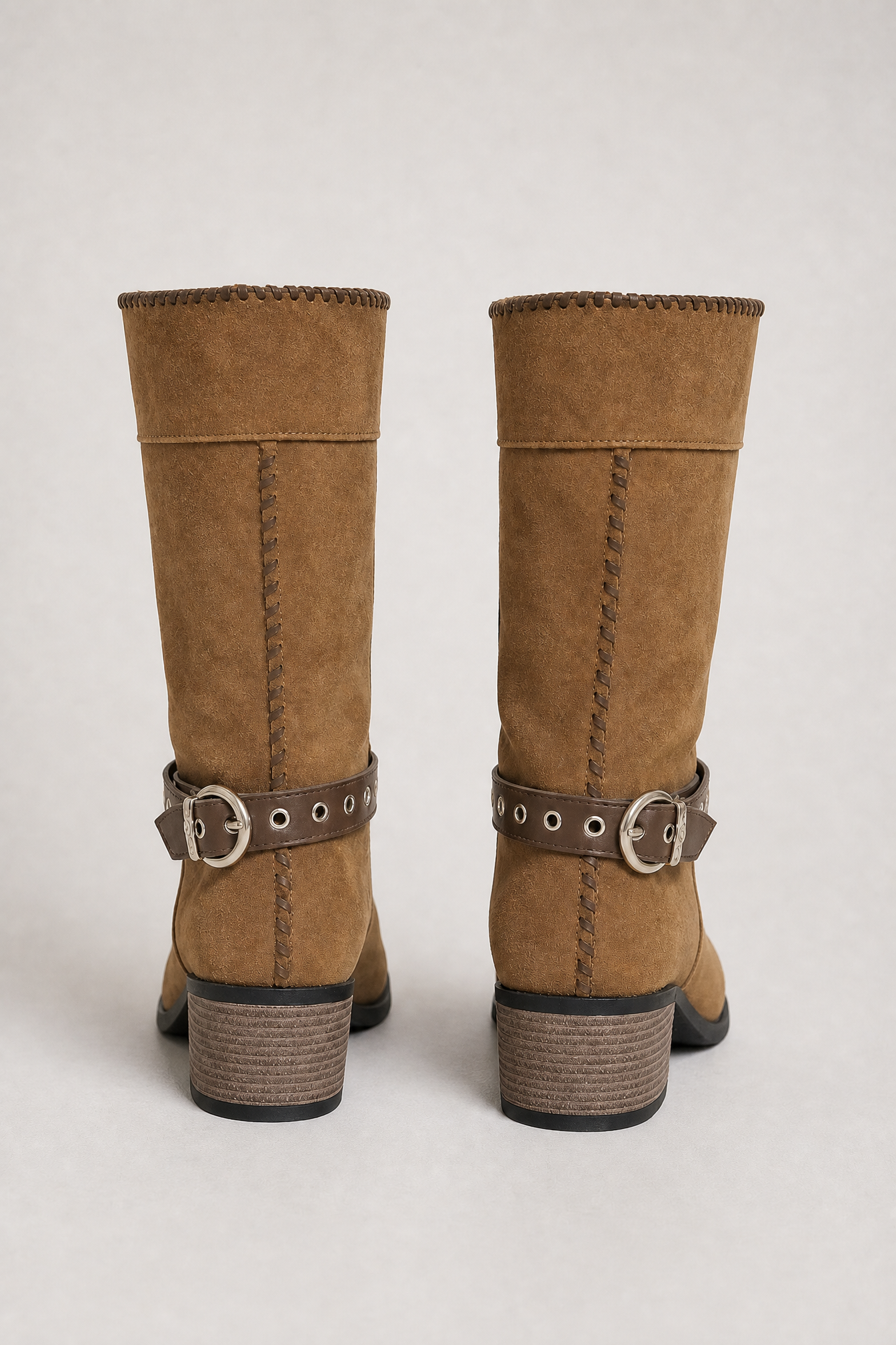 Whiskey Suede Buckle Mid-Calf Boots