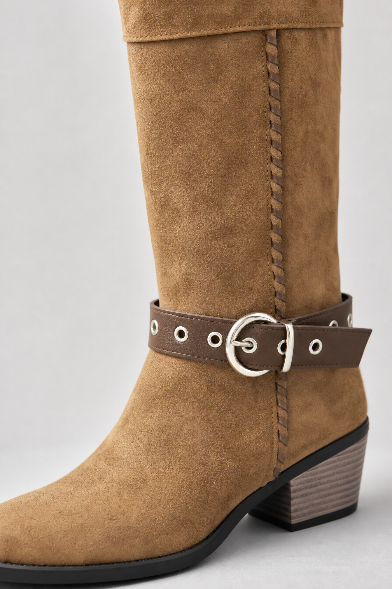 Whiskey Suede Buckle Mid-Calf Boots