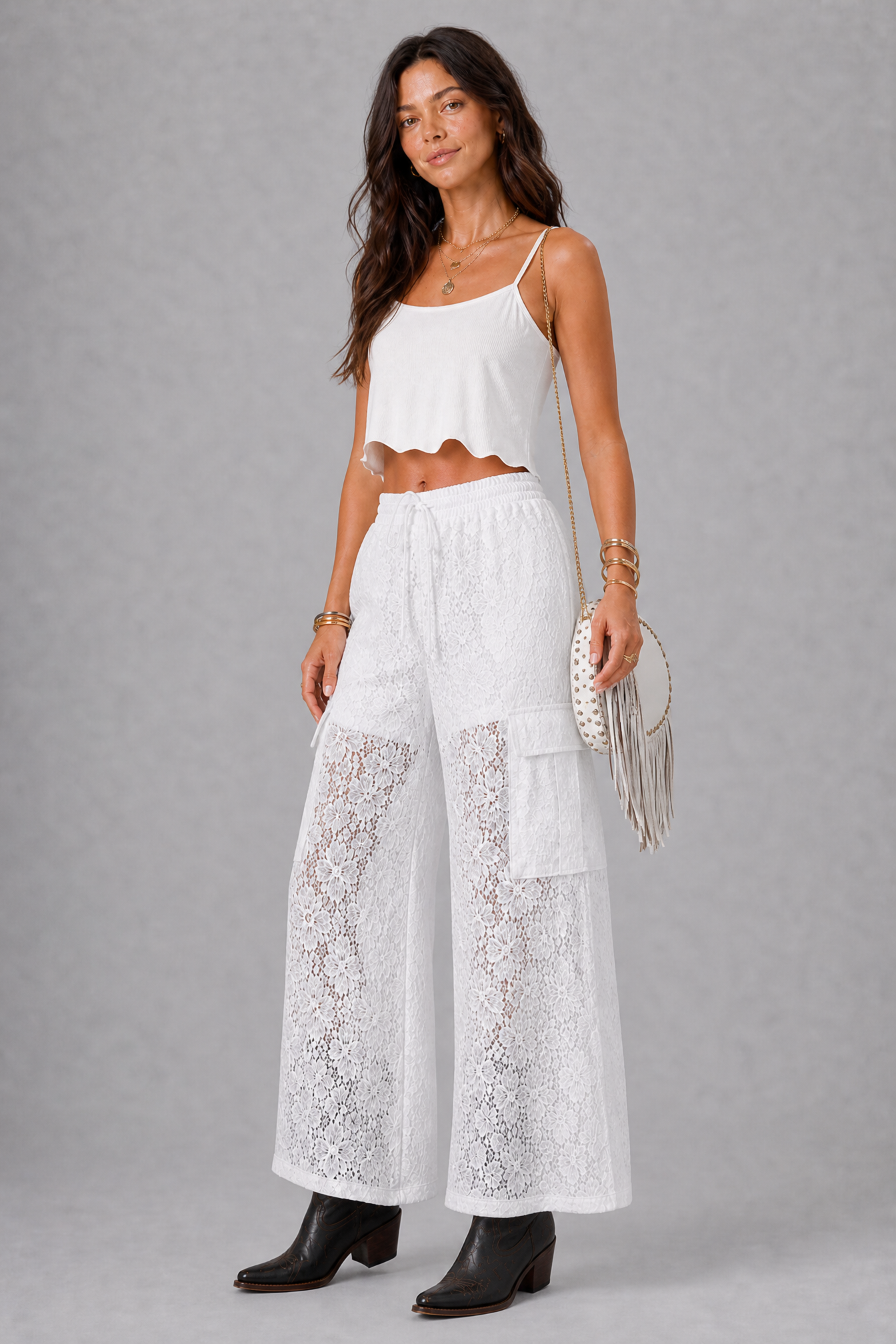 White Noise Lace Wide-Leg Pants