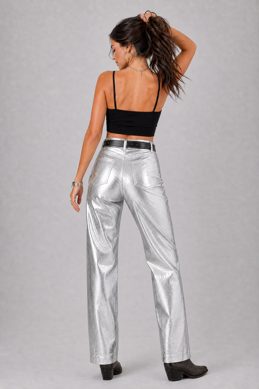 Spotlight Metallic Straight-Leg Pants