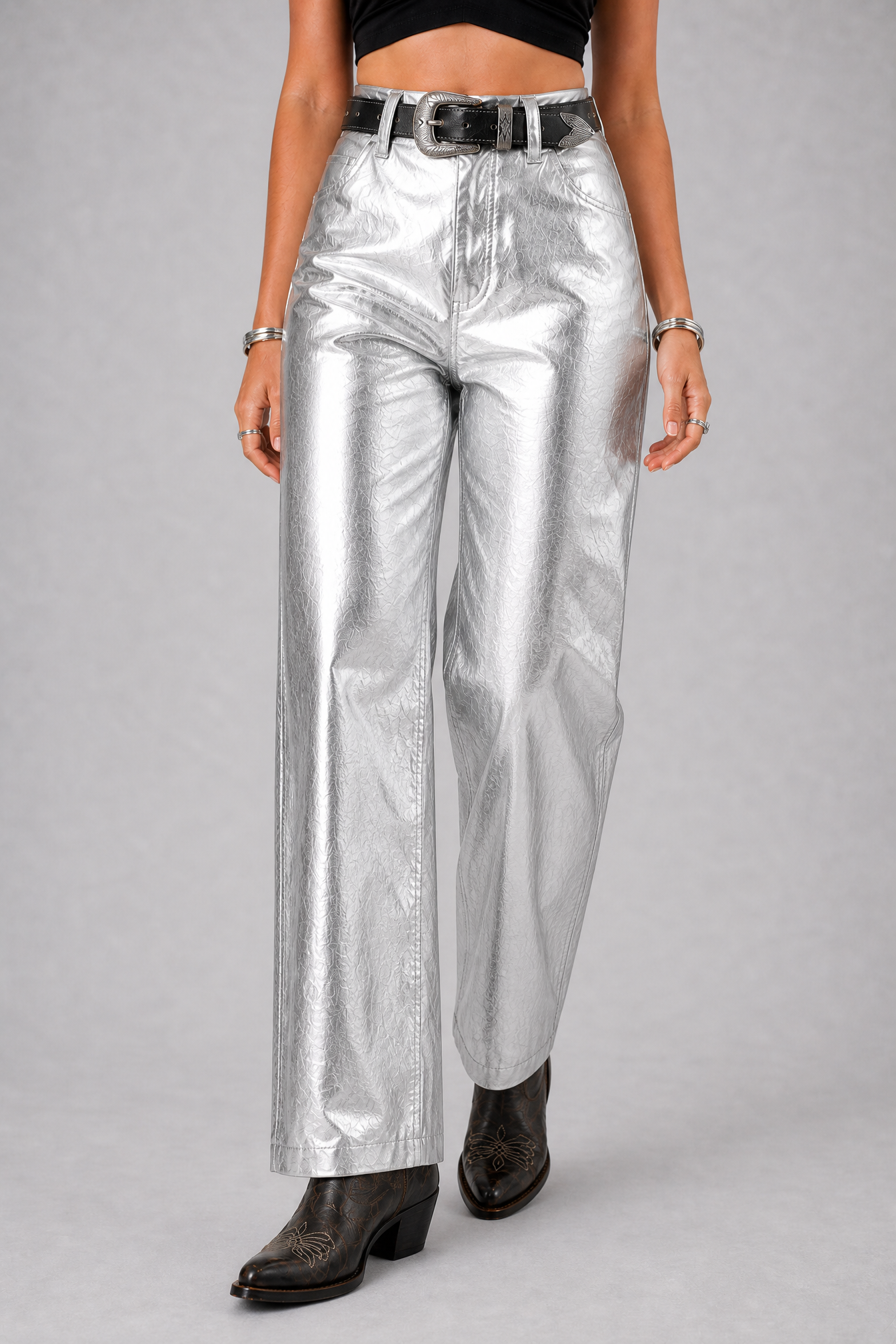 Spotlight Metallic Straight-Leg Pants