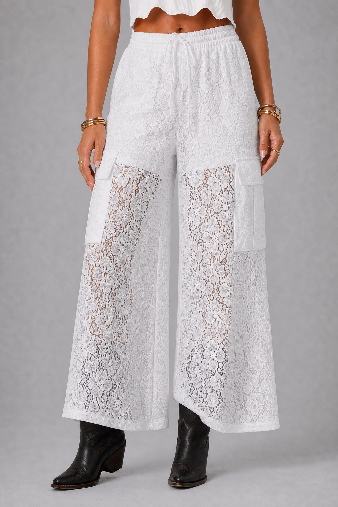 White Noise Lace Wide-Leg Pants