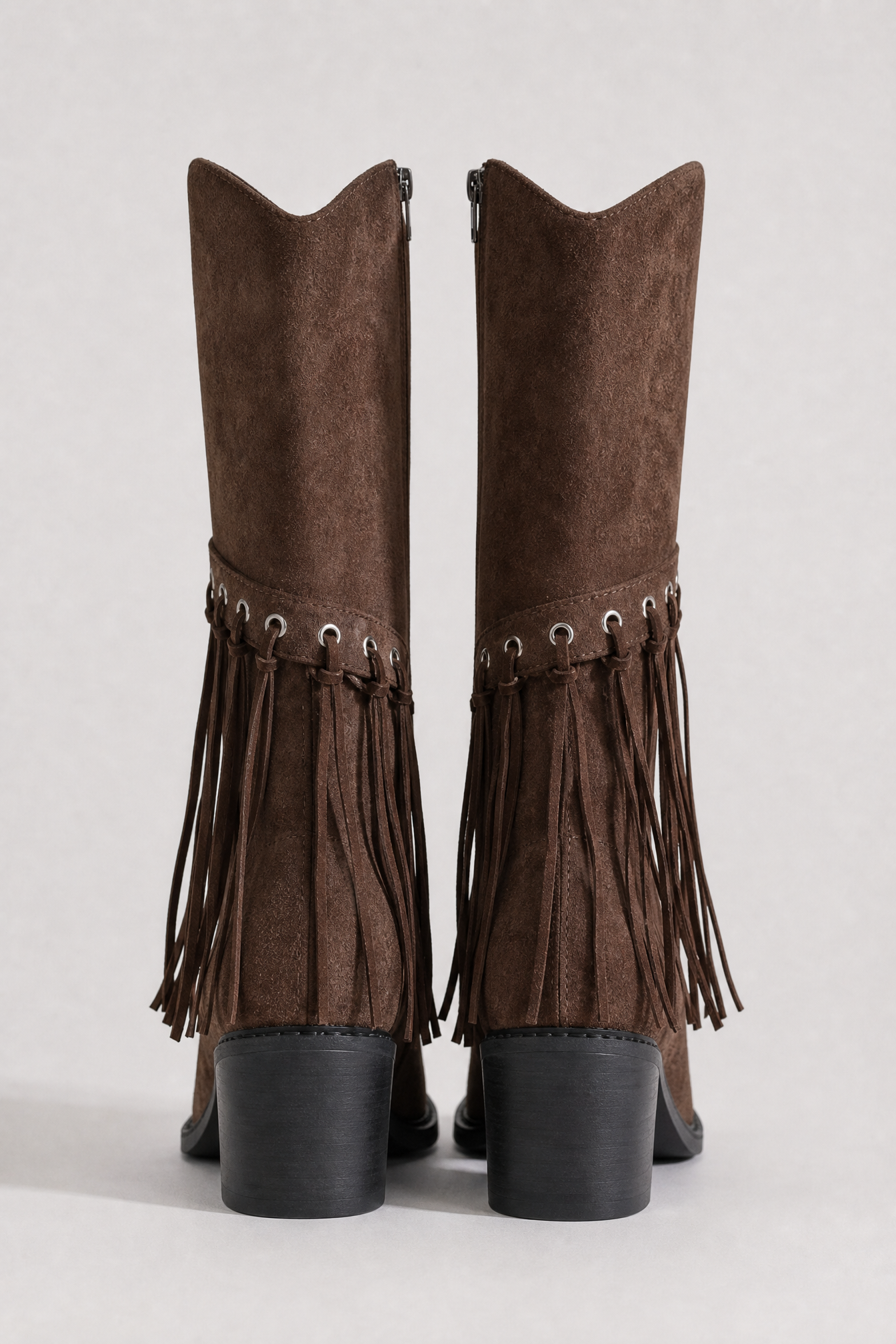 Chocolate Suede Fringe Knee-High Boots