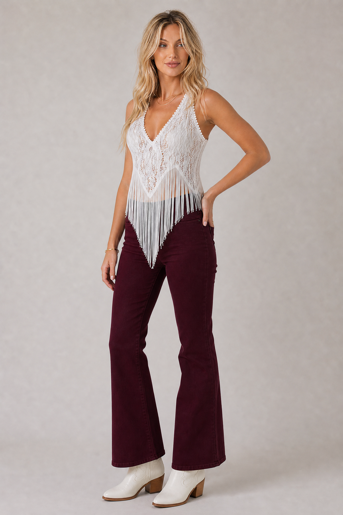 White Lace Fringe Tank