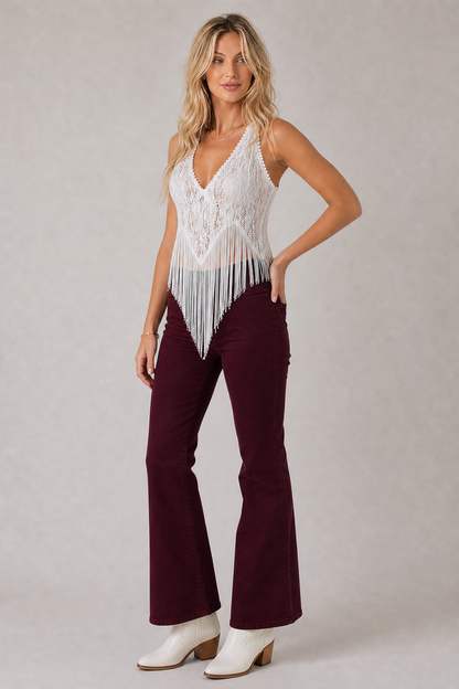 White Lace Fringe Tank