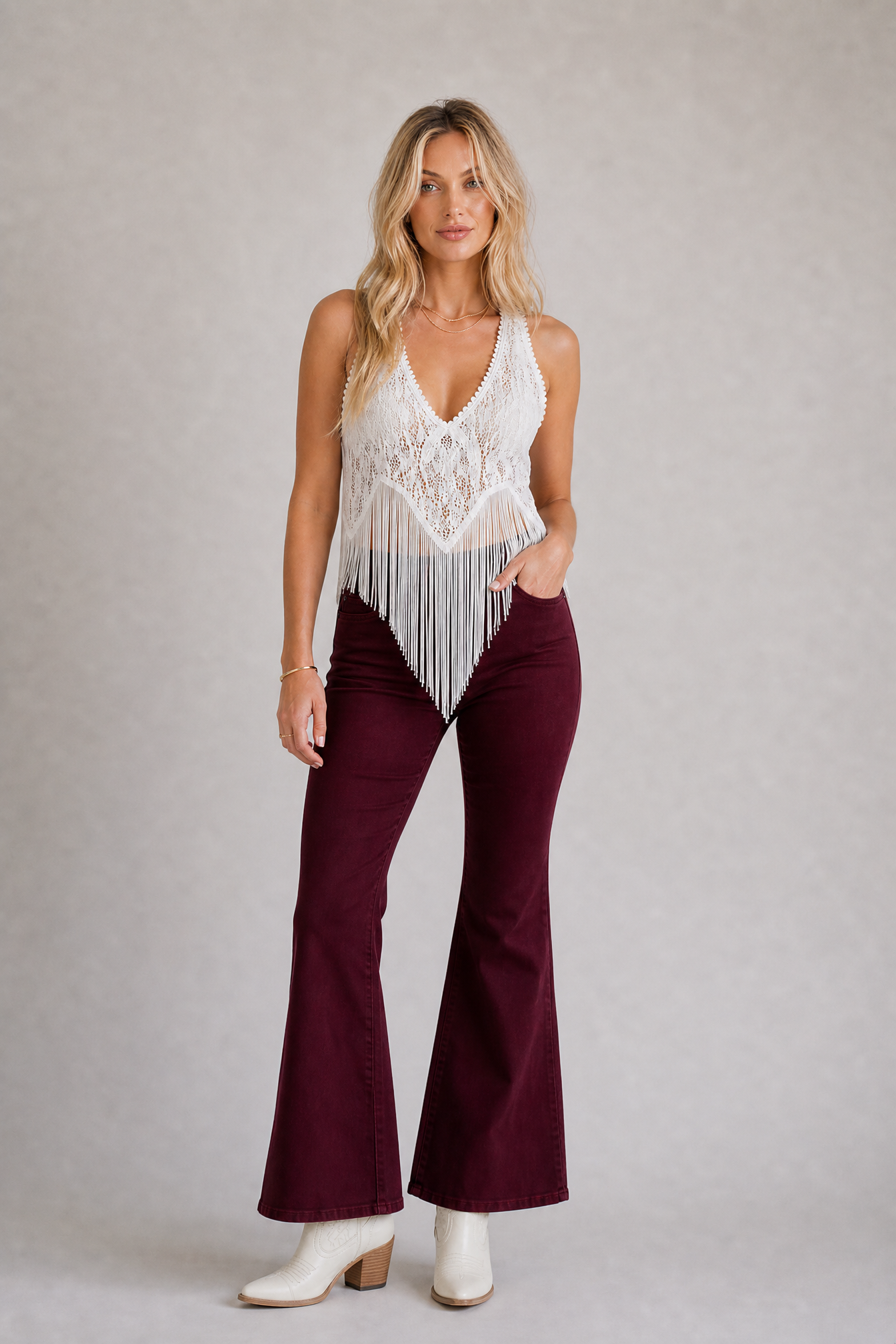 White Lace Fringe Tank