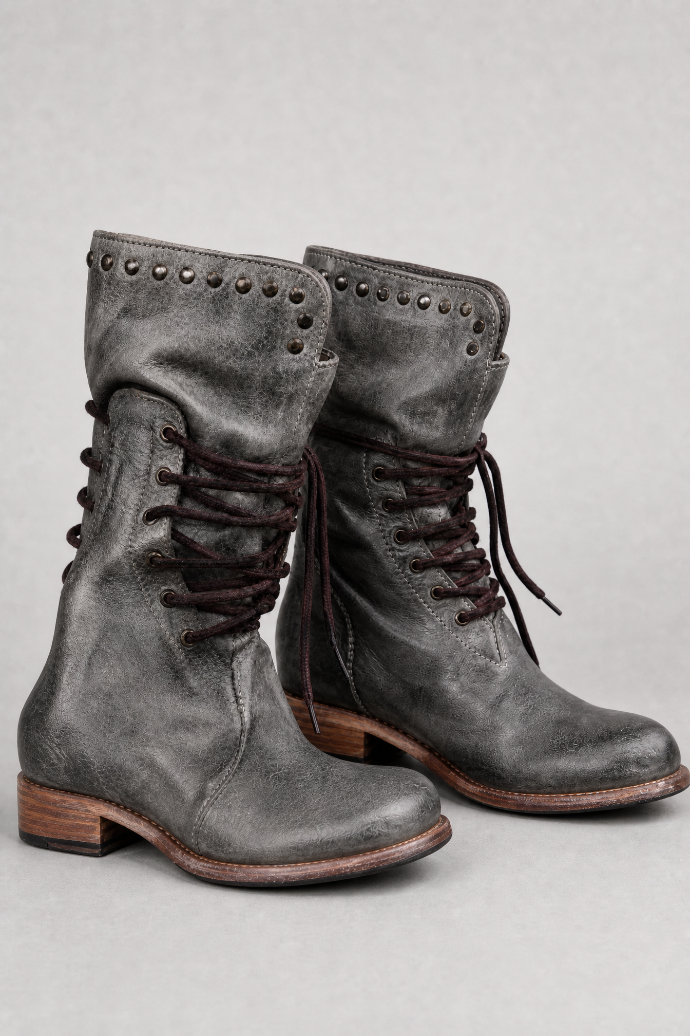 Lace Up Block Heels Boots