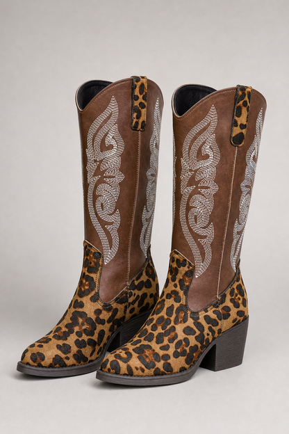 Brown Leopard Western Boots
