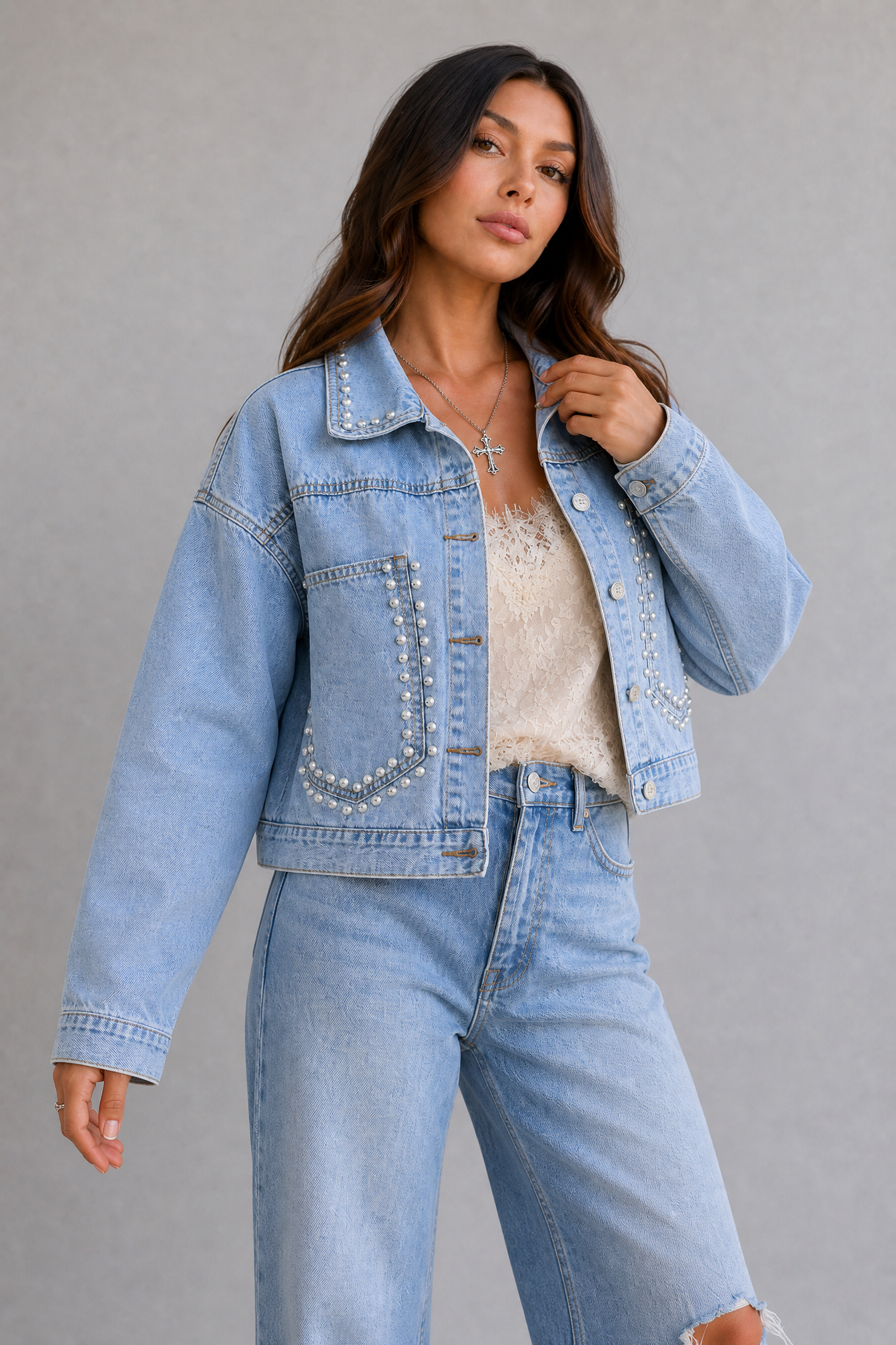 Headliner Pearl Stud Denim Jacket