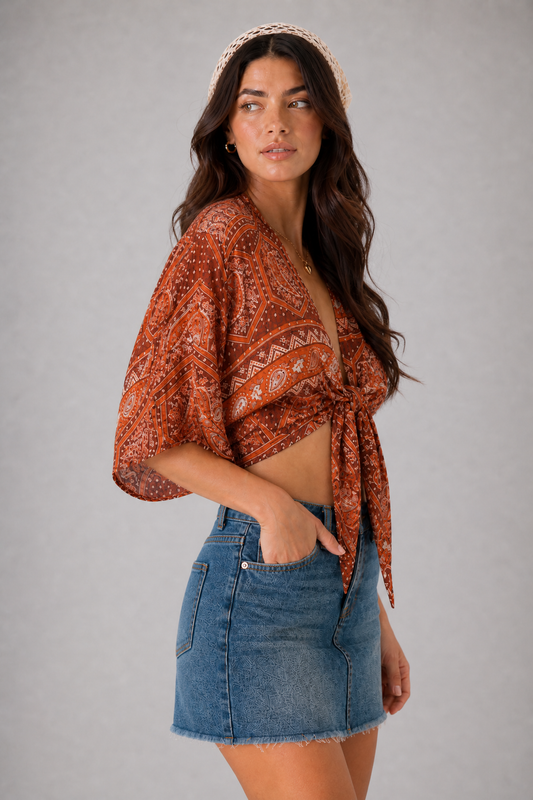 Red Rock Bandana Tie Front Top