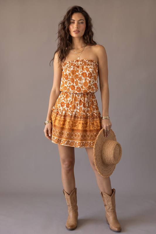 Golden Hour Ruffle Strapless Mini Dress