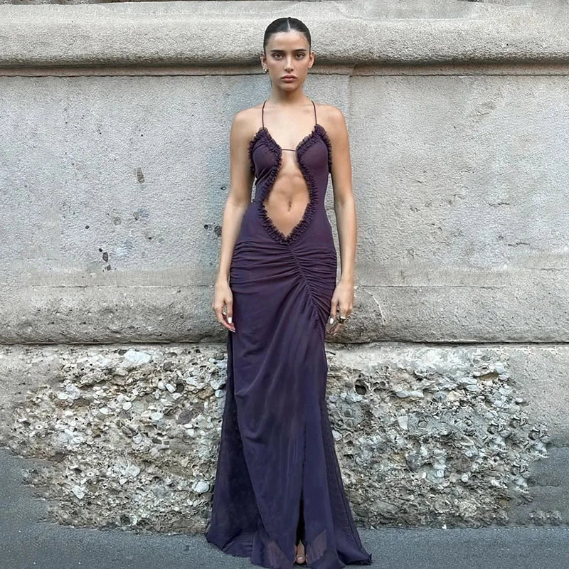 2023 Autumn Fashion Trend Women's New Halter Neck Sexy Backless Loose Slim Dress Vestidos