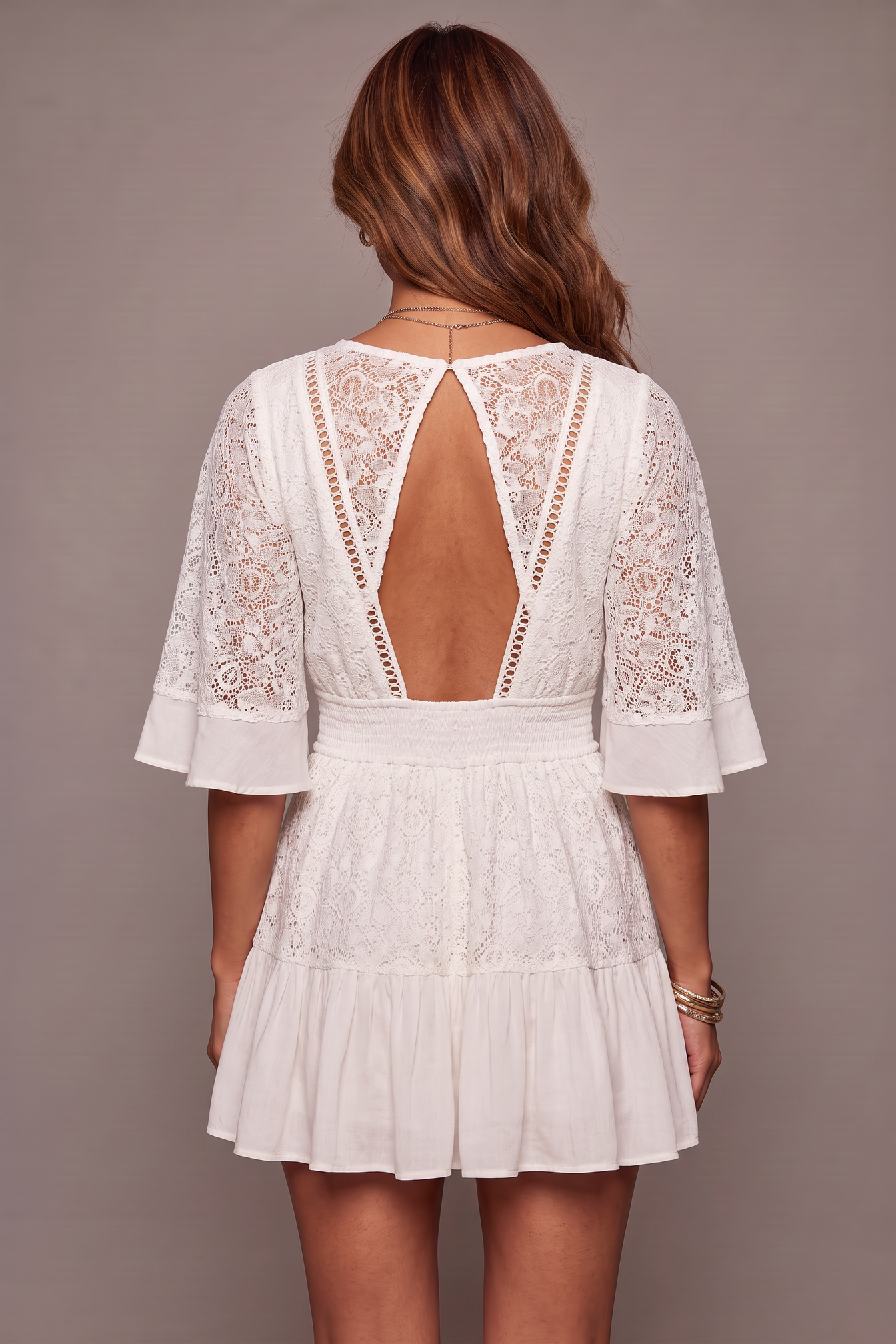 Golden Hour Lace Cutout Surplice Dress